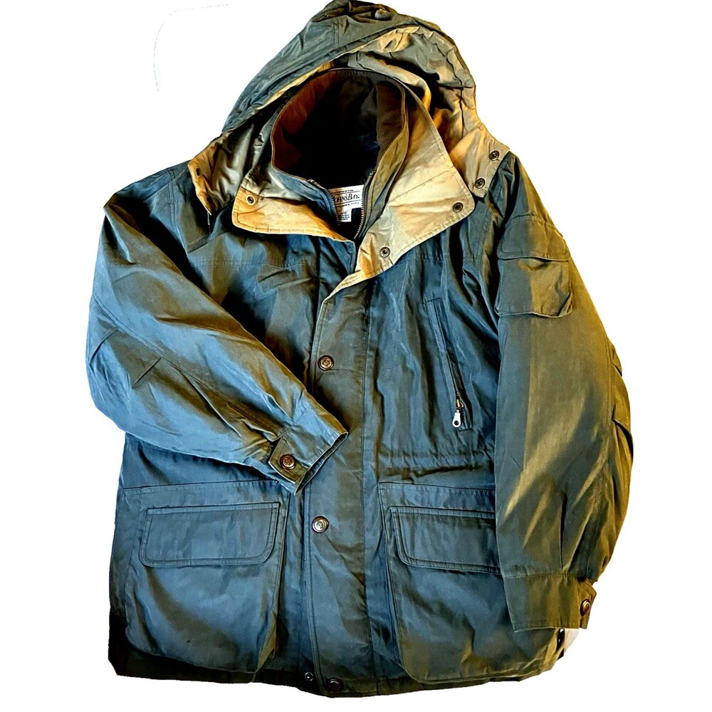 St Johns Bay Vintage Winter Jacket Hooded M Army Green Removable Liner Quilted